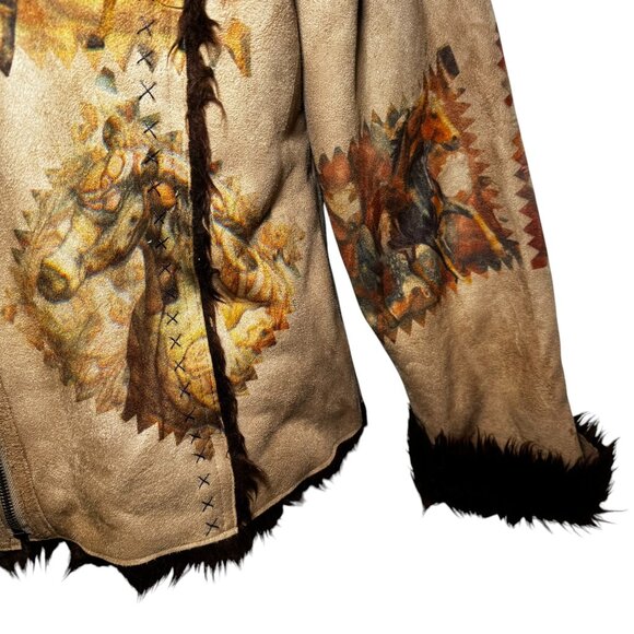 The Trail Of Painted Ponies Womens L Western Faux Suede Fur Lined Jacket Horses - Picture 4 of 11